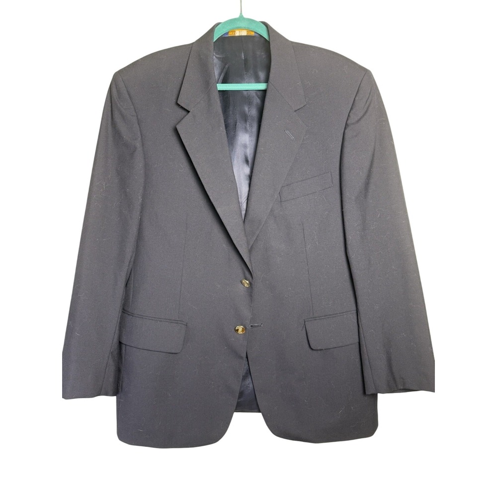 Savile Row Navy Blue 100% Wool Two‎ Gold Button Blazer Jacket Size 42 Short